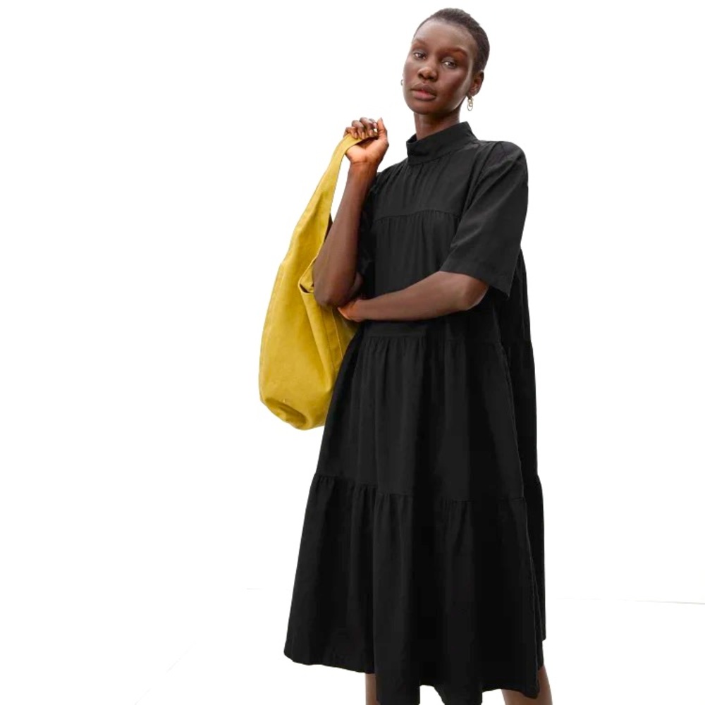 Everlane tired mock neck dress in black